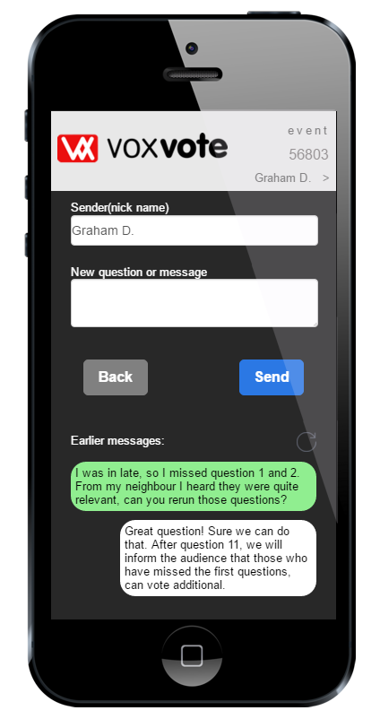 VoxVote live messaging - polling with option ask questions from the audience