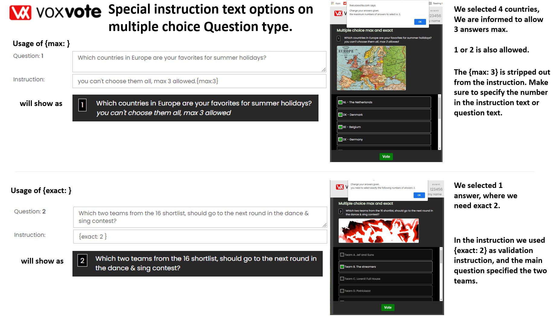 examples of restricting number of answer options with a multiple choice questiontype.