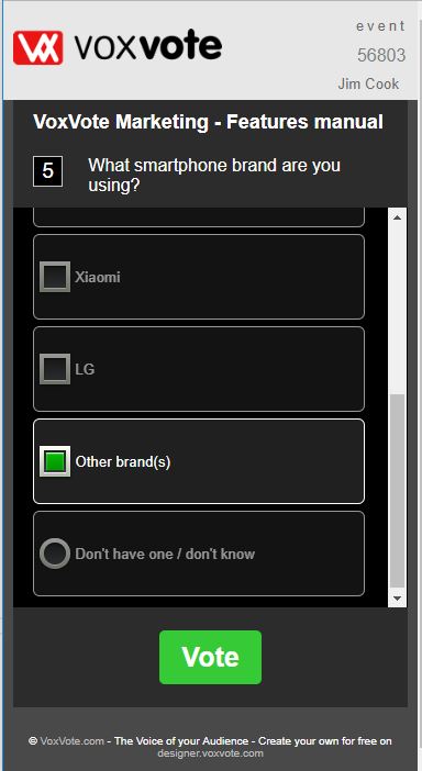 VoxVote Multiple Choise question - smartphone view