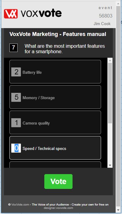 VoxVote ranked question - phone view