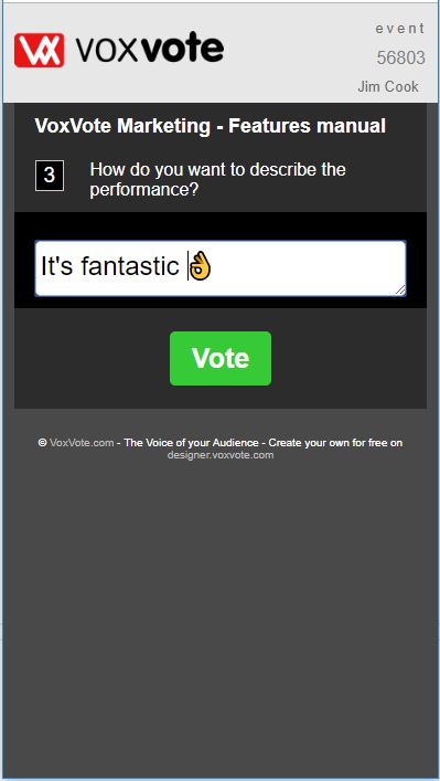 VoxVote Open Ended text question - smartphone view