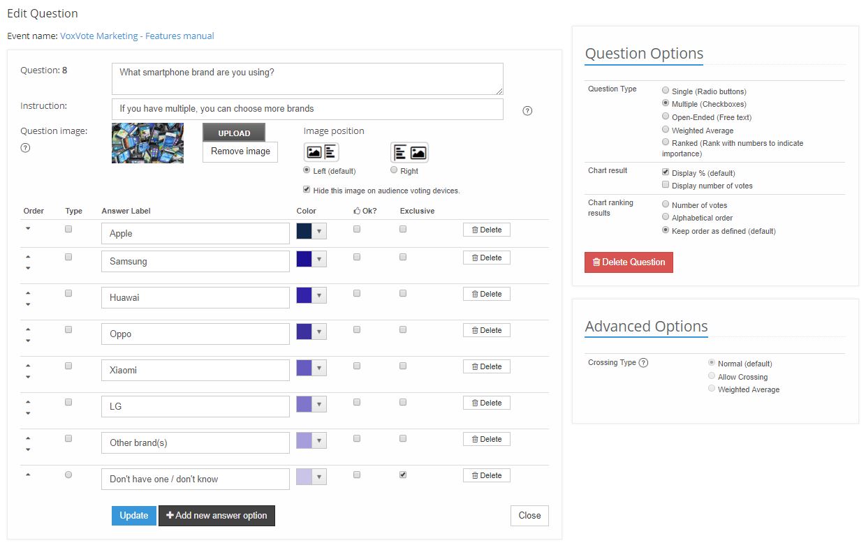 VoxVote Multiple Choise question - designer view - with exclusive radio