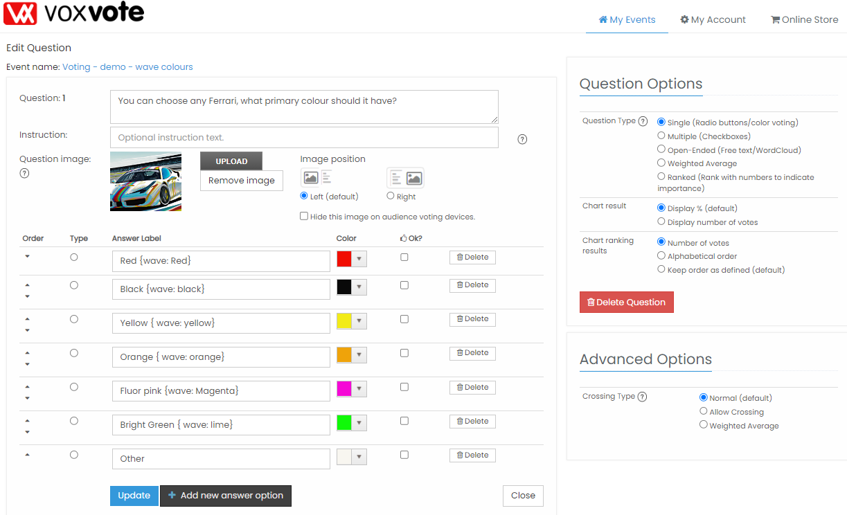 setup your question type