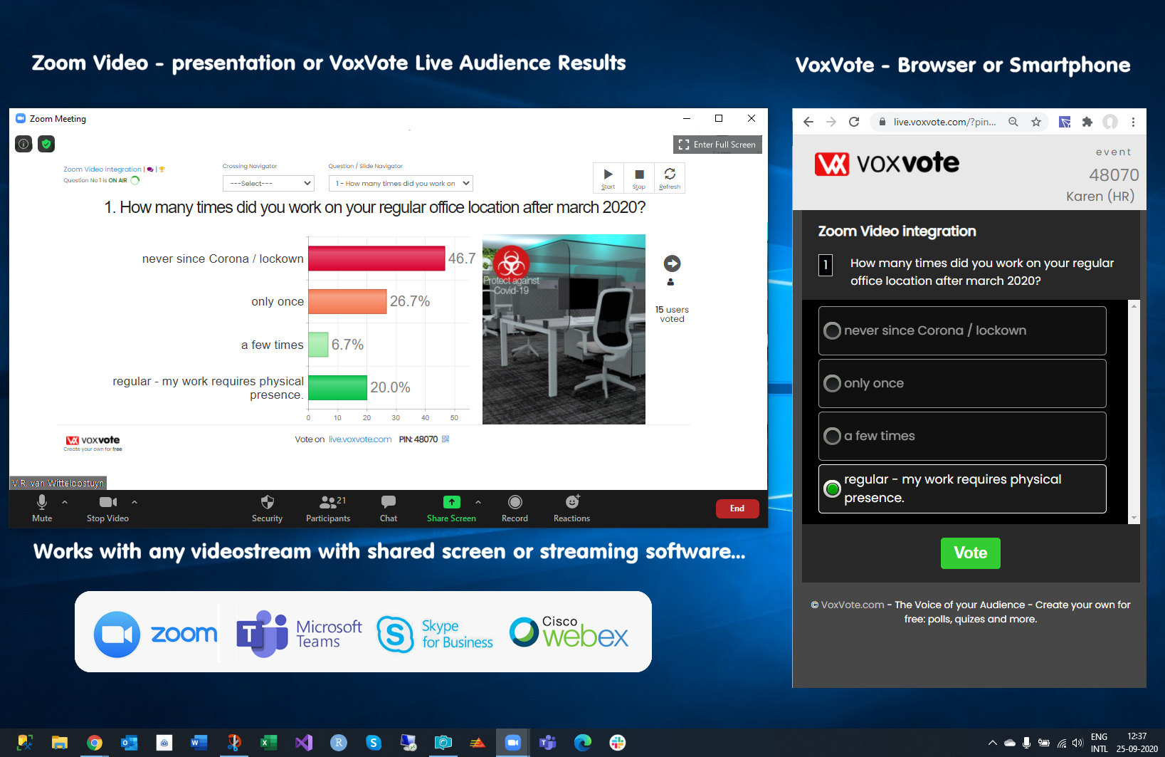 Combined windows - video stream with VoxVote polling